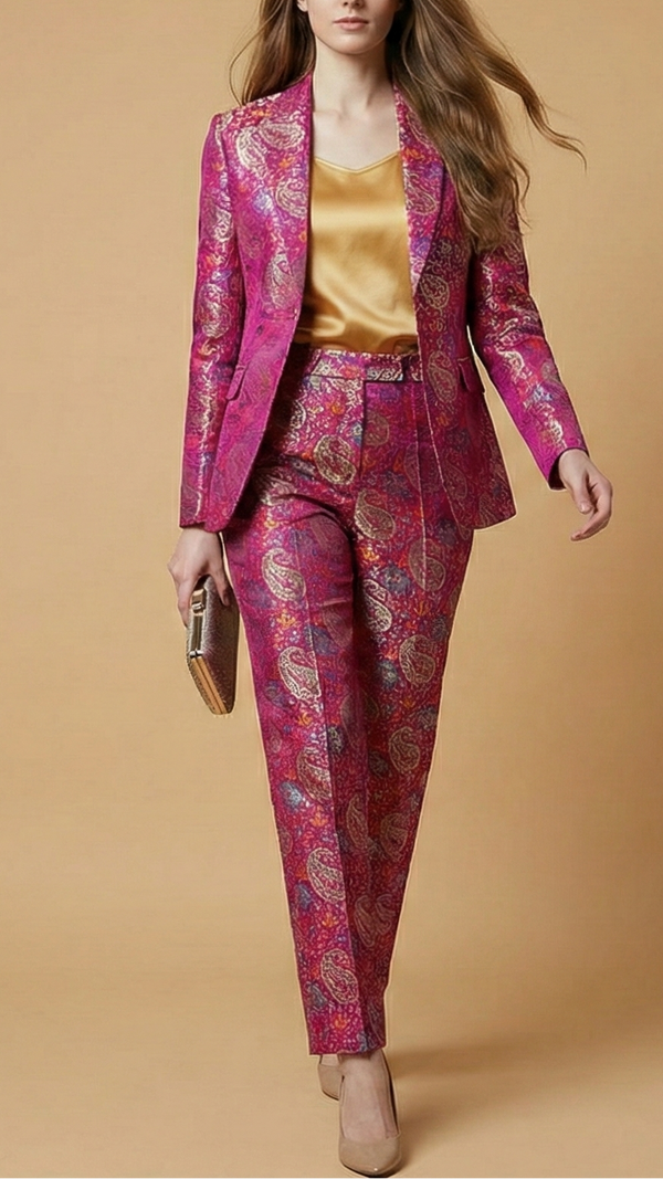 Magenta Banarasi Brocade Fabric With All Over Thread And Golden Zari Handloom 19272
