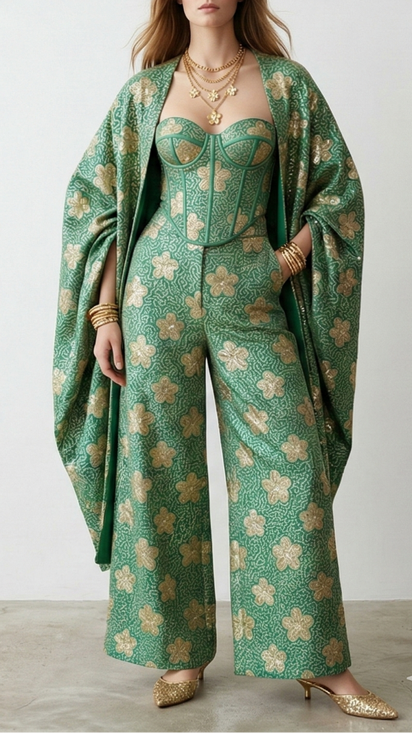 Firozi Floral Tissue with Sequins, Gotta Patti And Thread Work Embroidery 10069