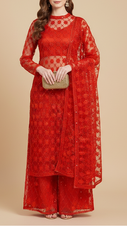 Rakul Preet Inspired Edition | Black Embroidered Imported Net Unstitched Fabric 10881