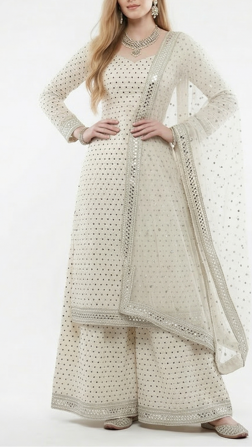 Elegant Noir Dupion Silk Fabric with All-Over Thread and Black Bead Work | 11821