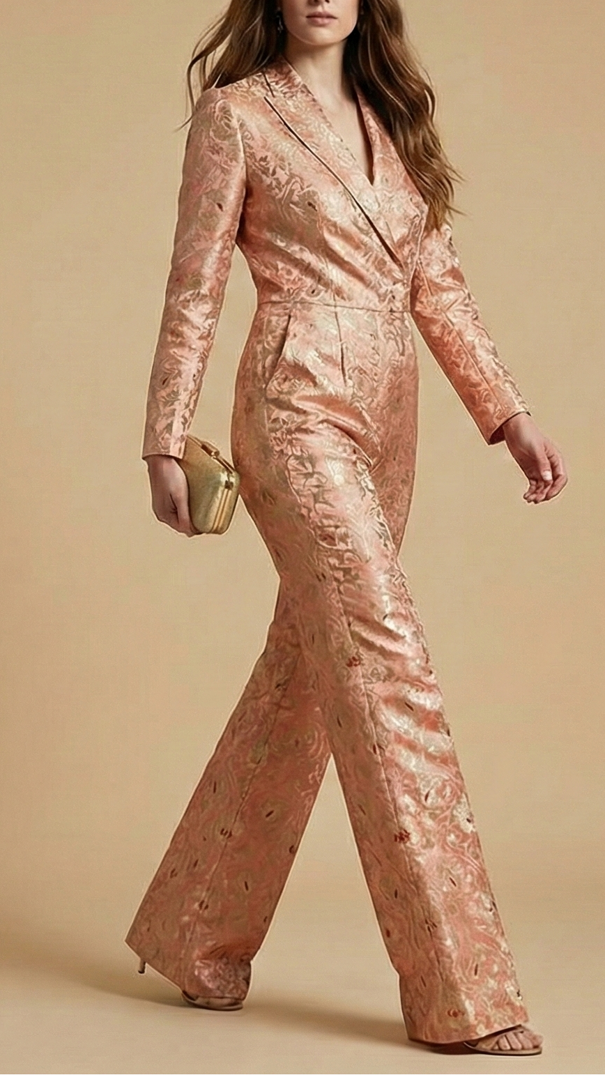 Peach Pink Pure Banarasi Brocade Fabric With All Over Thread And Golden Zari Handloom 19237