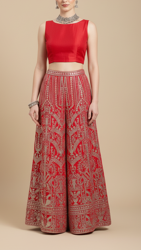 Kareena Kapoor Inspired Edition | Red Embroidered Georgette Unstitched Fabric 19088