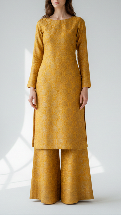 Mustard Banarasi Brocade Fabric With All Over Thread And Golden Zari Handloom 21825