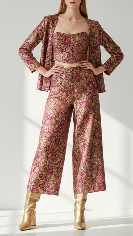 Wine Banarasi Brocade Fabric With All Over Thread And Zari Handloom 21262
