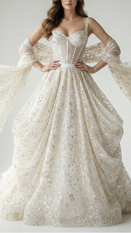 White Dyeable Net Fabric With All Over Sequins, Thread And Katdana Work 21448