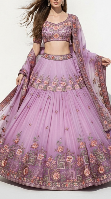 White Dyeable Organza Fabric With All Over Sequins, Bead, Katdana And Multi Color Thread Work With One Side Border 21720