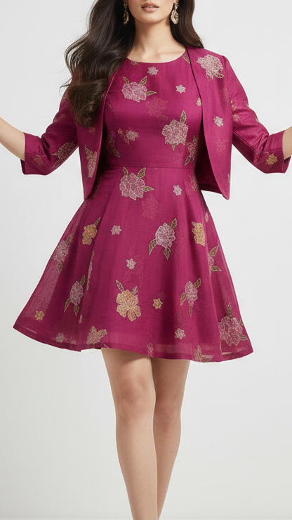 Purple Chanderi Fabric With All Over Floral Motif Of Thread, Zari And Sequins Work 21941