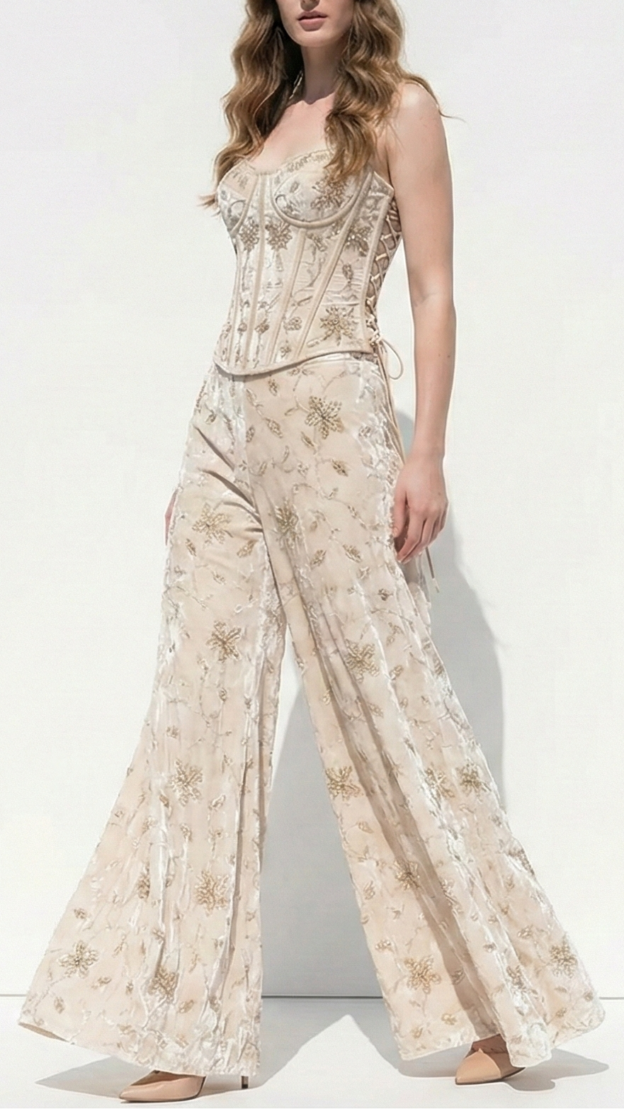 White Velvet Fabric With All Over Sequins, Zari, Katdana Work 20895