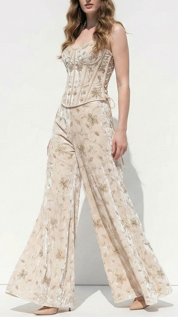 White Velvet Fabric With All Over Sequins, Zari, Katdana Work 20895
