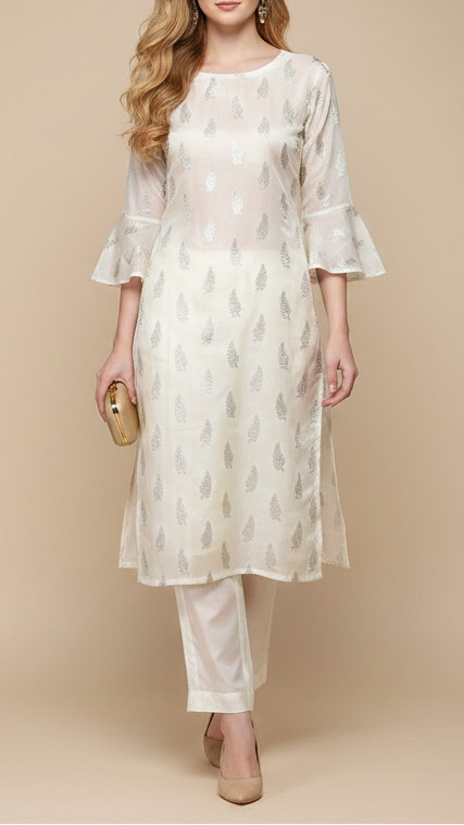 White Dyeable Chanderi Fabric With All Over Leaf Buti Of Silver Zari Handloom 20400
