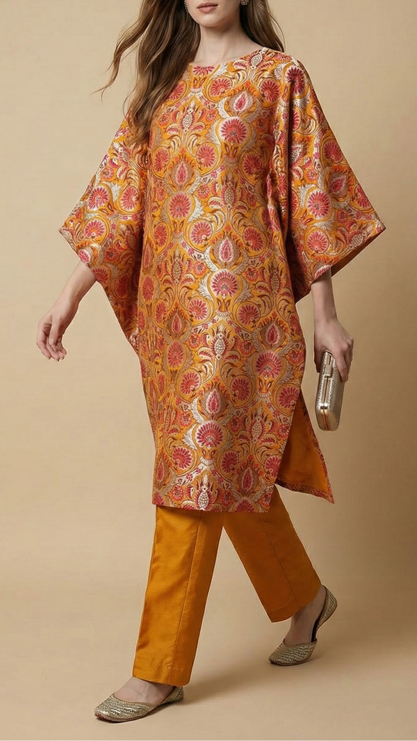 Mustard Pure Banarasi Brocade Fabric With Thread And Zari Handloom 20180