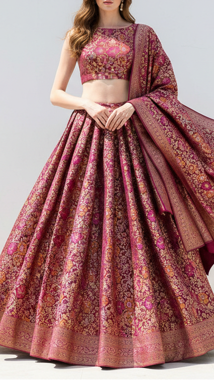 Maroon Banarasi Brocade Fabric With All Over Thread And Zari Handloom 21261