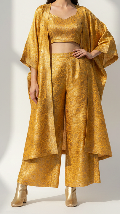 Mustard Banarasi Brocade Fabric With All Over Thread And Zari Handloom 20941