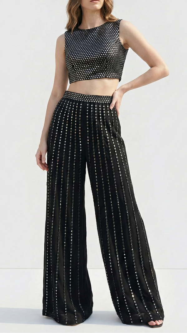 Black Imported Net Fabric With All Over Laser Cutwork And One Side Border 21024
