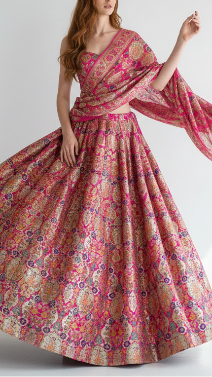 Rani Pink Pure Banarasi Brocade Fabric With All Over Thread And Zari Handloom 21524