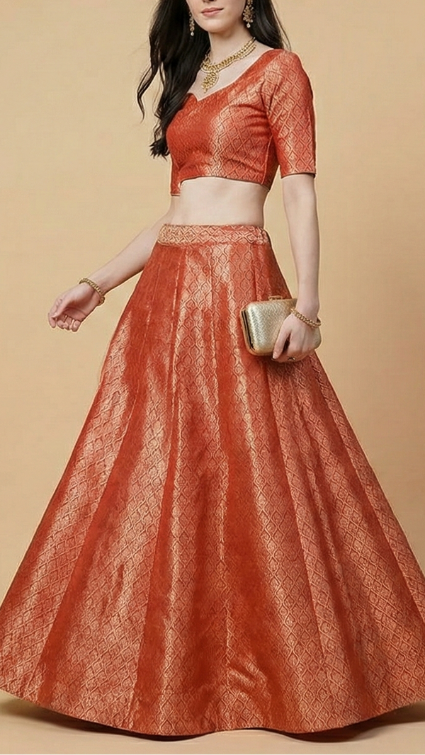 Red Banarasi Brocade Fabric With Golden Zari Handloom 20197