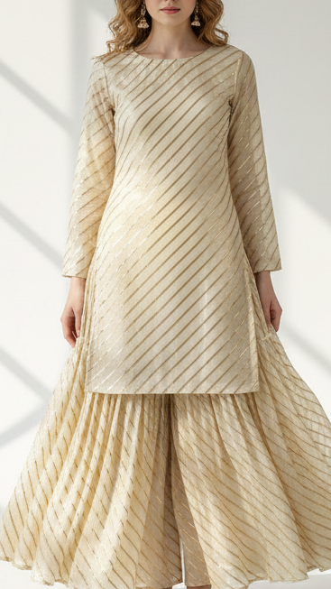 Golden Tissue Fabric With All Over Stripes Of Golden Zari Handloom 20358