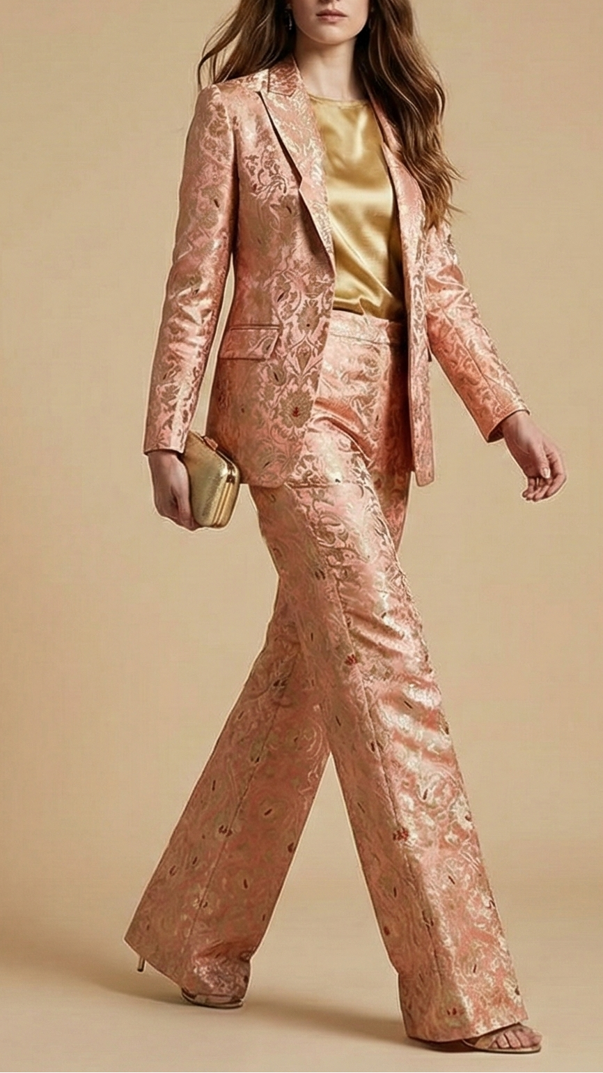 Peach Pink Pure Banarasi Brocade Fabric With All Over Thread And Golden Zari Handloom 19237