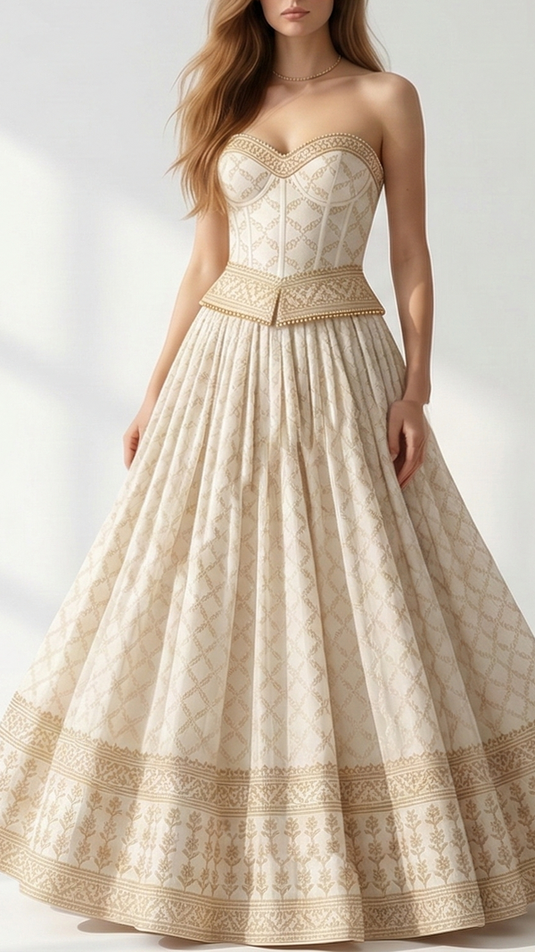 White Dupion Silk With Zari & Sequins Floral Elegance 13056