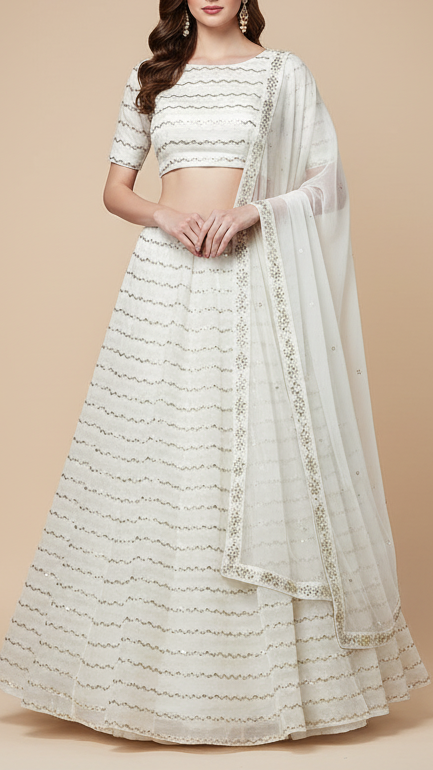 The Noor - White Dyeable Georgette Fabric With Timeless Thread And Sequins Work | 19332