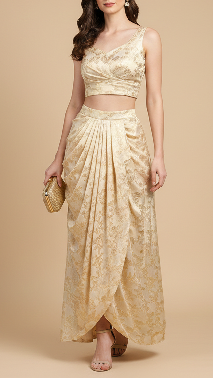 Light Golden Tissue Fabric With All Over Golden Zari Handloom 20362