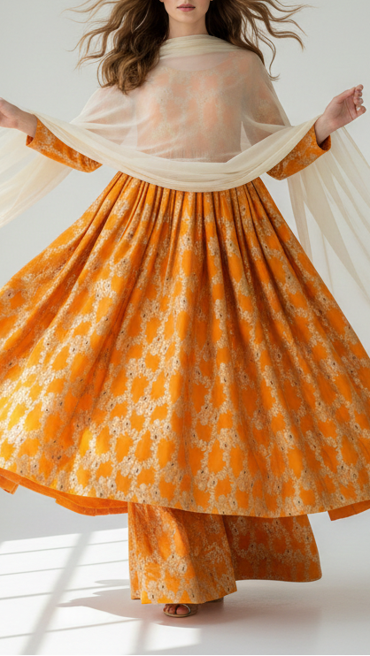 Mustard Banarasi Brocade Fabric With All Over Golden Zari Handloom 21645