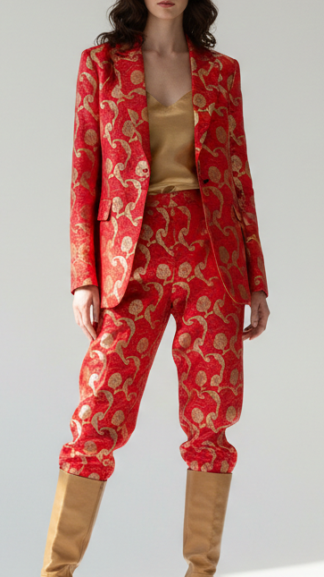 Red Banarasi Brocade Fabric With All Over Thread And Zari Handloom 21275