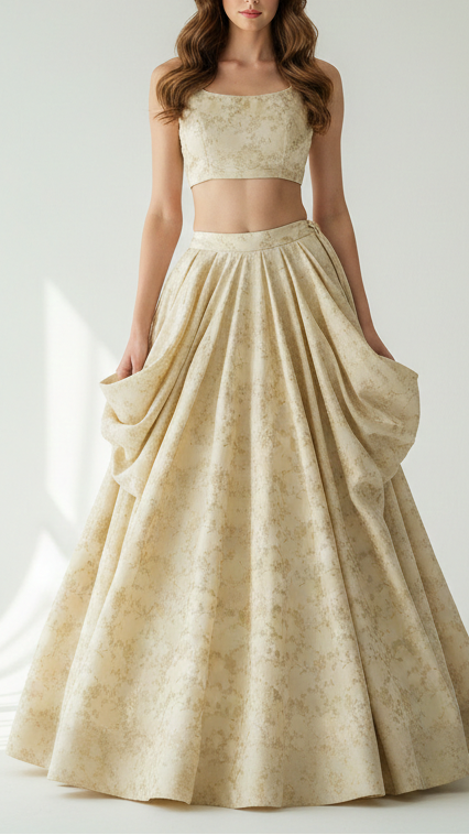 Light Golden Tissue Fabric With All Over Self Work 20351
