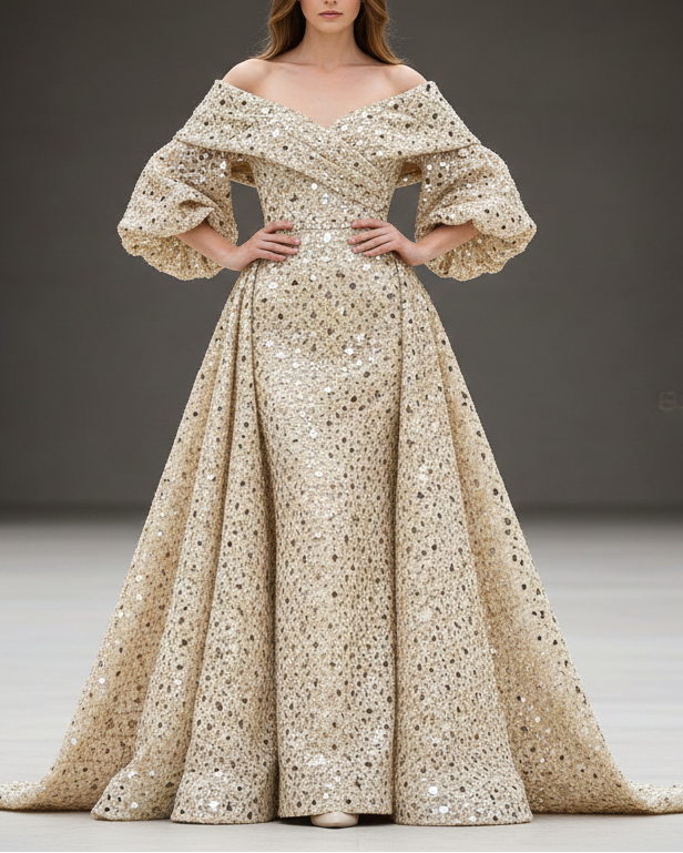 White Dyeable Georgette Fabric With All Over Sequins, Faux Mirror And Zari Work 21629