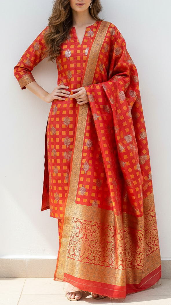 Blush Pink Banarasi Brocade Fabric With All Over Thread And Zari Handloom 21352