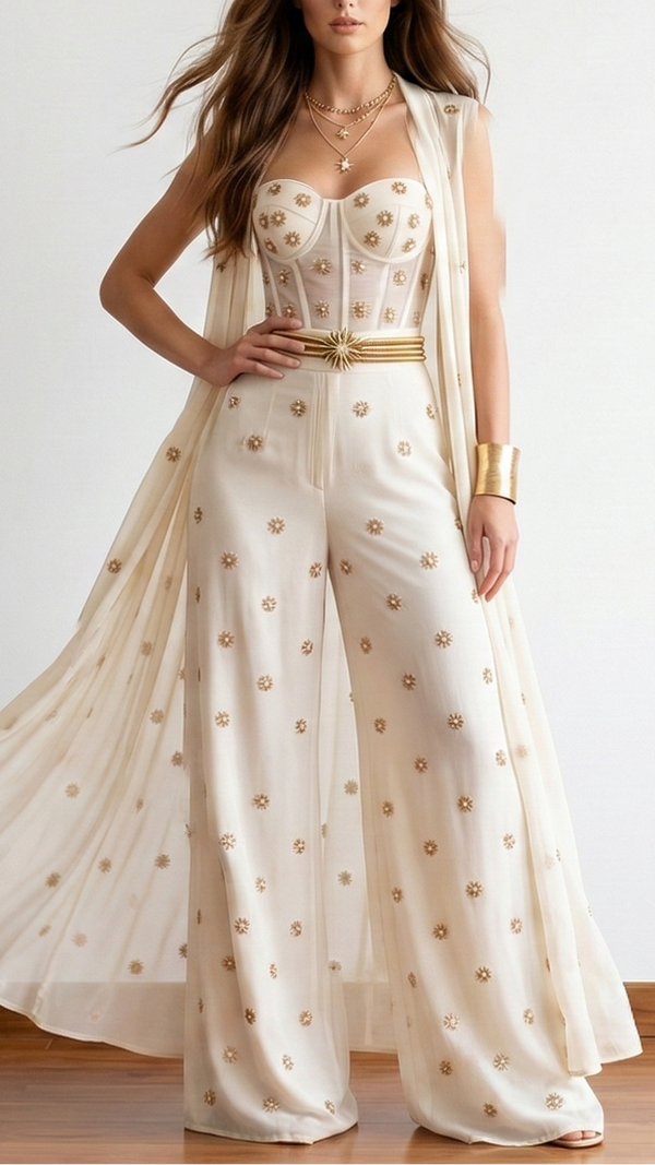 The Noor - White Dyeable Georgette Fabric With All Over Sequins, Beads And Katdana Work | 22144