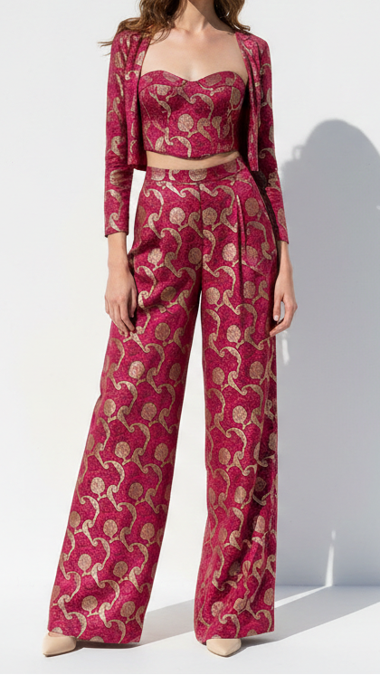 Wine Banarasi Brocade Fabric With All Over Thread And Zari Handloom 21273