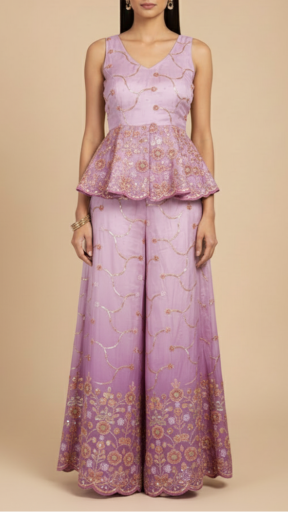 Golden Dyeable Tissue Fabric With All Over Katdana Sequins And Bead Work With One Side Border 20324