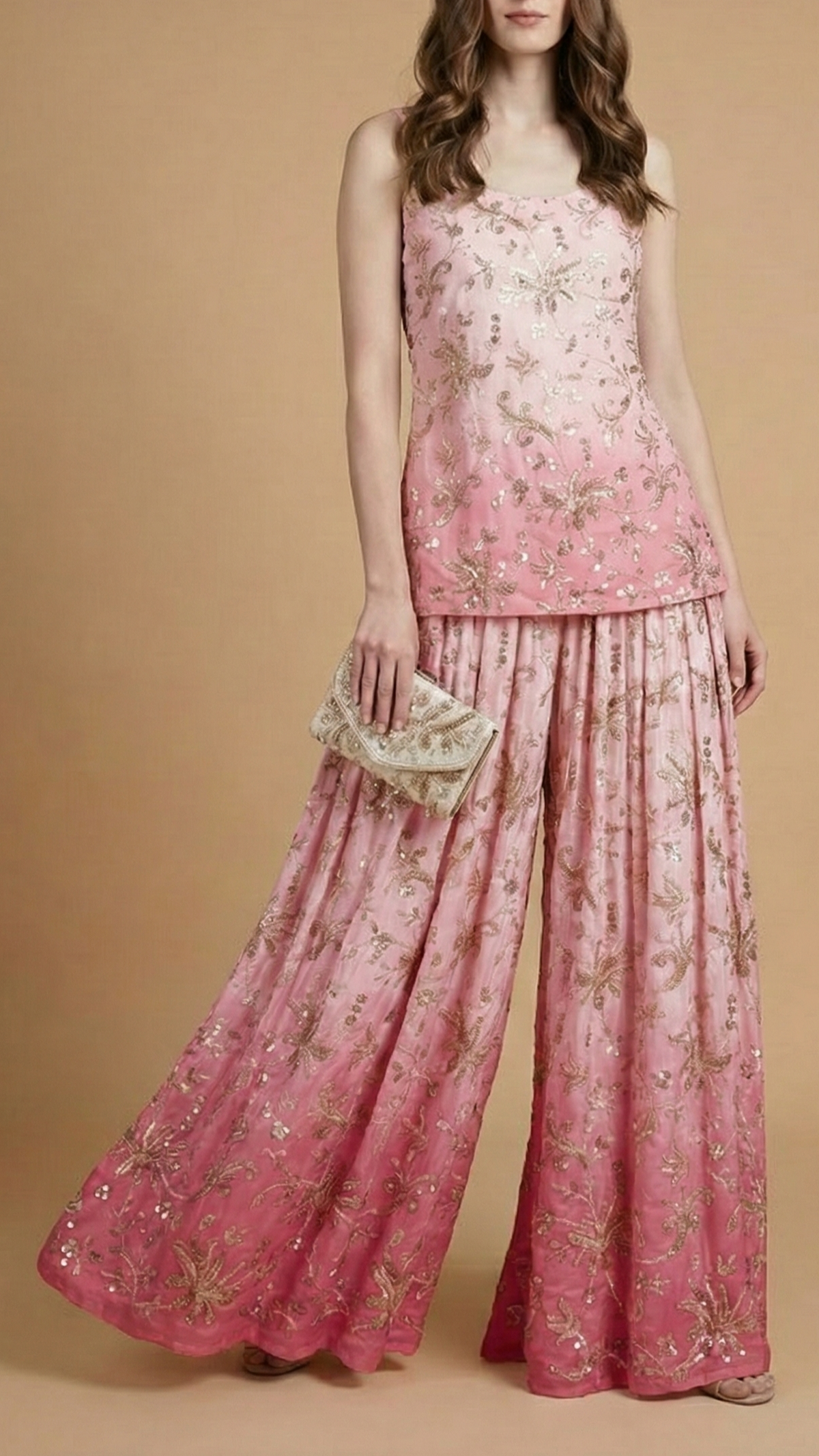 White Dyeable Crepe Fabric With All Over Sequins, Katdana And Bead Work 20547