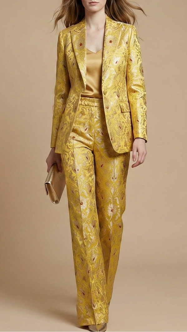 Yellow Pure Banarasi Brocade Fabric With All Over Thread And Golden Zari Handloom 19255