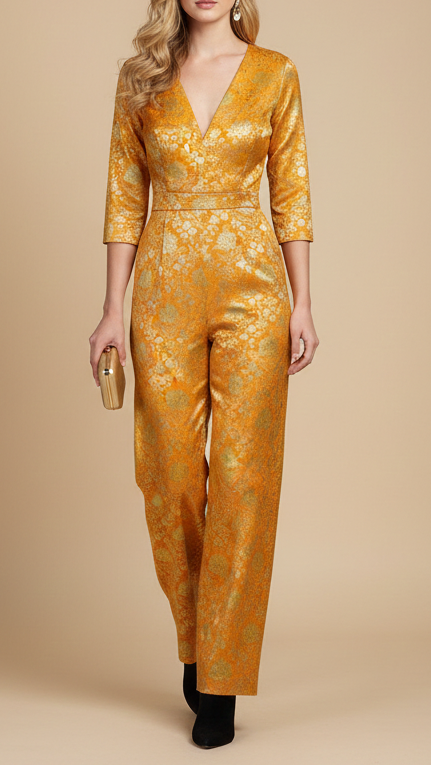 Mustard Banarasi Brocade Fabric With All Over Thread And Zari Handloom 20186