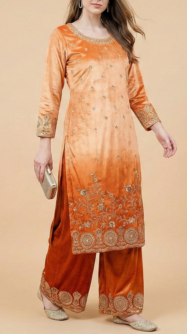White Velvet Fabric With All Over Buti Of Katdana, Sequins And Bead With One Side Border 20634