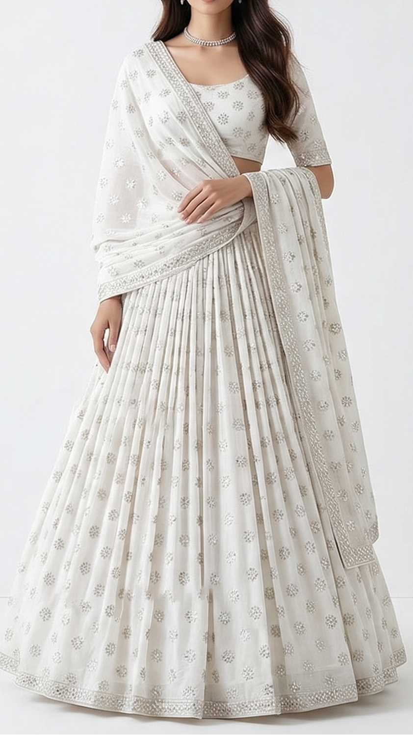 The Noor - White Dyeable Cotton Fabric With All Over Sequins And Thread Work | 22501