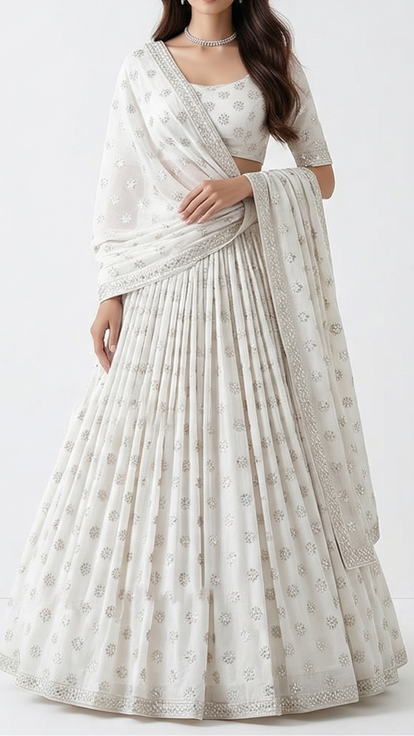 The Noor - White Dyeable Cotton Fabric With All Over Sequins And Thread Work | 22501