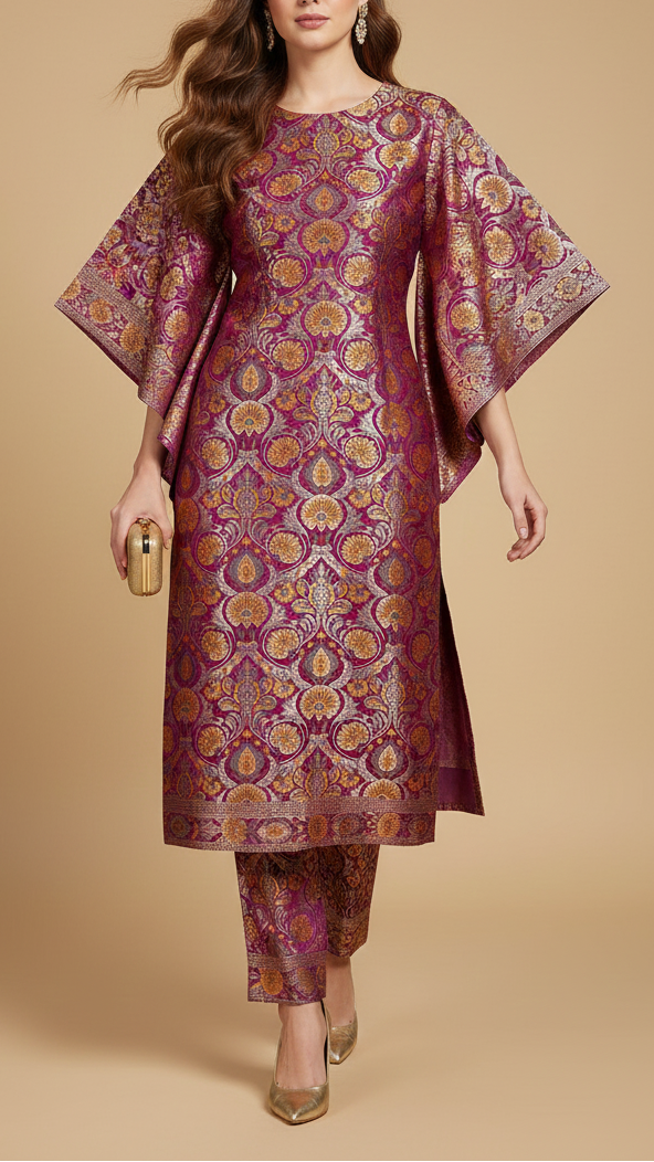 Purple Pure Banarasi Brocade Fabric With Thread And Zari Handloom 20179