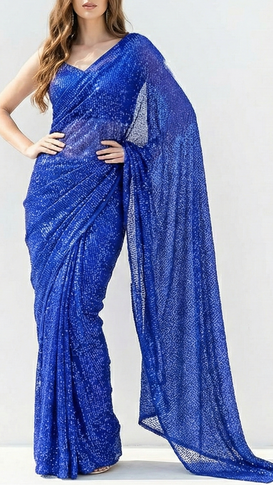 Royal Blue Net Fabric With All Over Sequins Work 22120