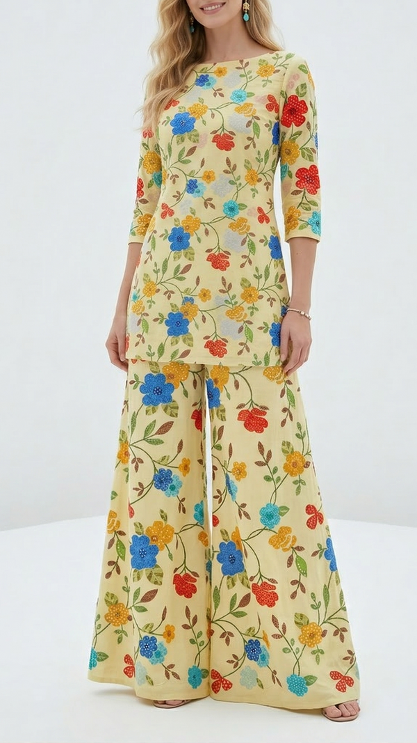 Lemon Yellow Muslin Fabric With All Over Sequins And Thread Work 22483