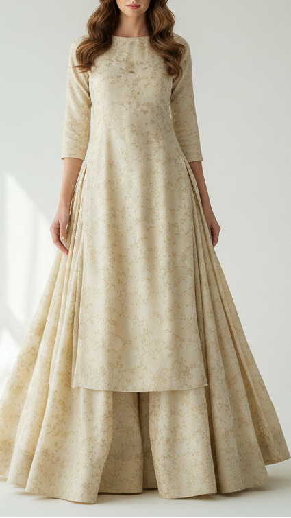 Light Golden Tissue Fabric With All Over Self Work 20351