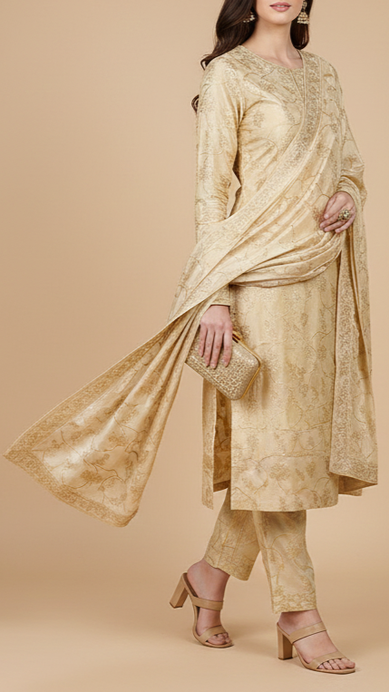 Light Golden Tissue Fabric With All Over Golden Zari Handloom 20363