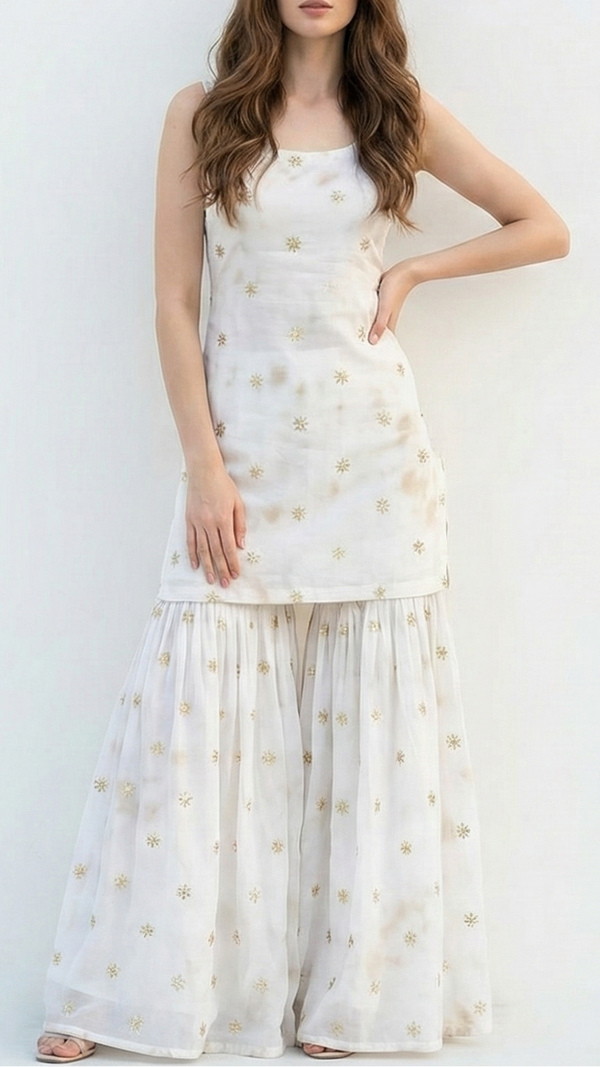 White Dyeable Crepe Fabric With Allover Buti Of Sequins And Zari Work 21081