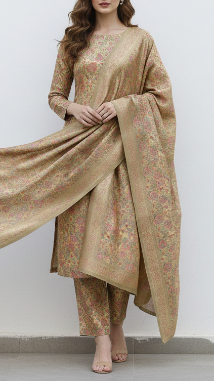 Light Green Banarasi Brocade Fabric With All Over Thread And Zari Handloom 21302