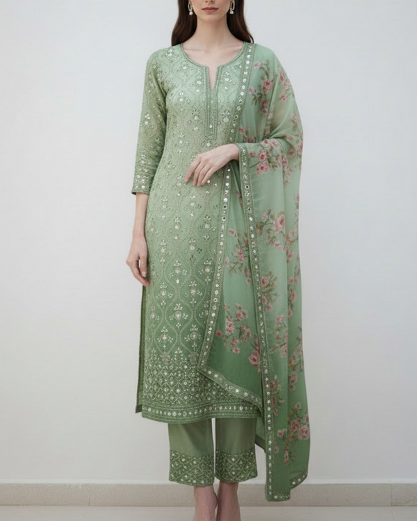 White Dyeable Silk Fabric With All Over Zari, Faux Mirror And Sequins Work With One Side Border 21587