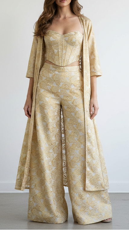 Golden Banarasi Brocade Fabric With All Over Golden Zari Handloom 20562