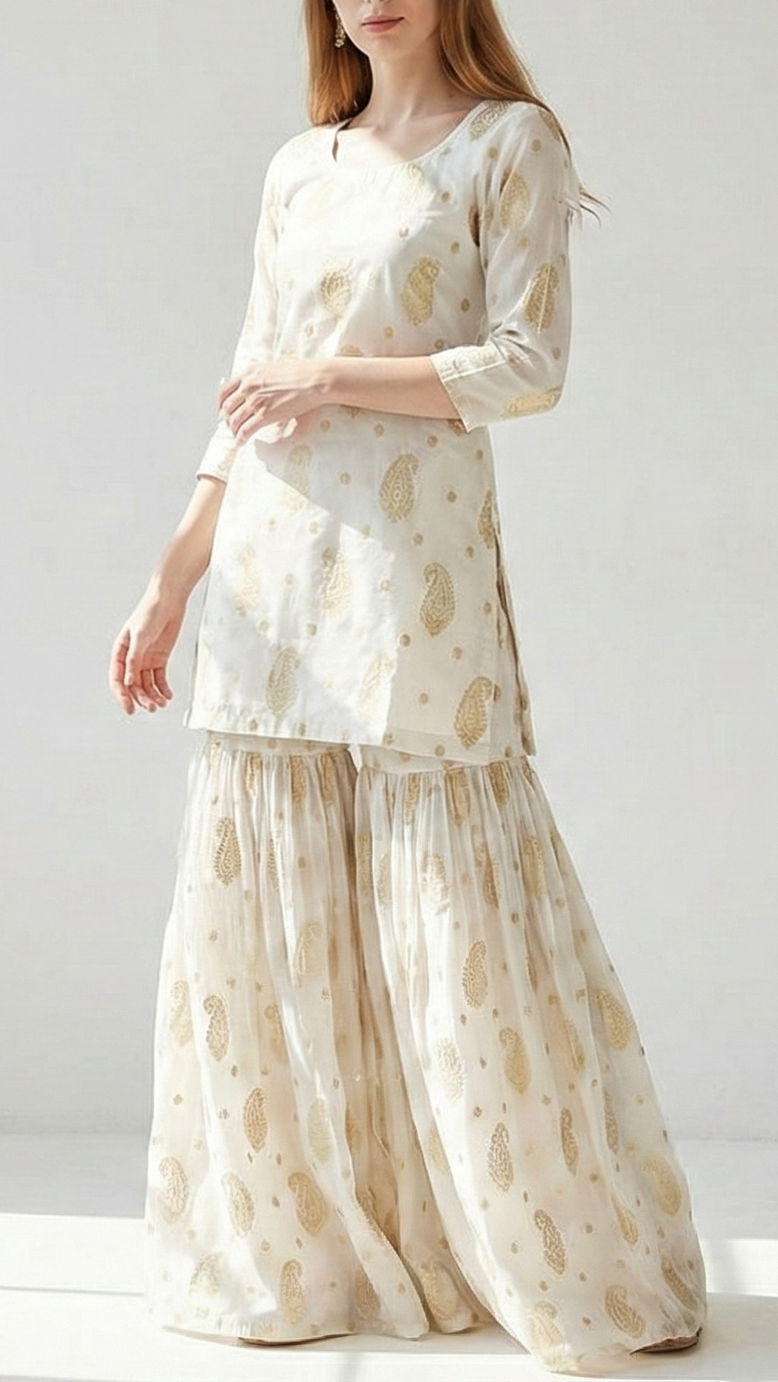 White Dyeable Silk Fabric With All Over Golden Zari Handloom 20649