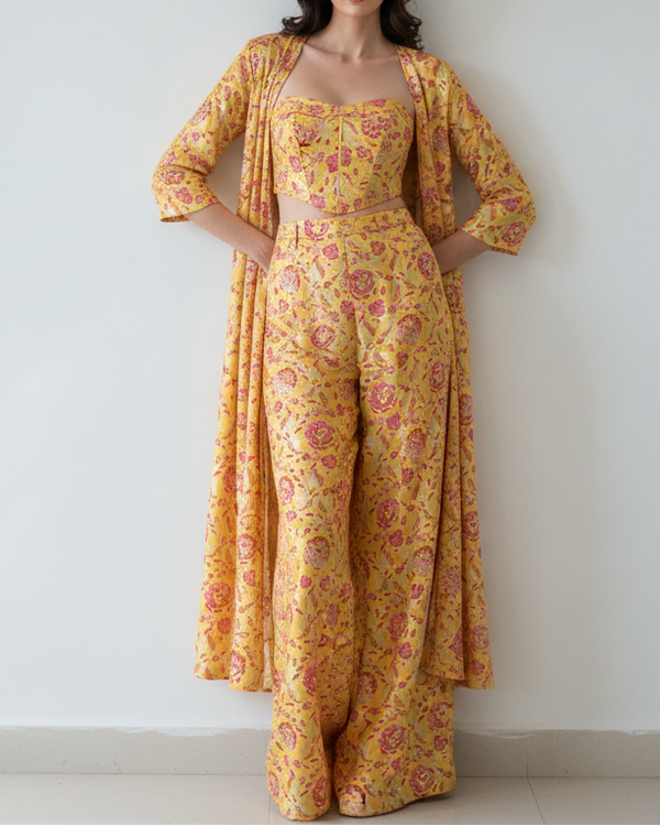 Yellow Banarasi Brocade Fabric With All Over Thread And Zari Handloom 21468
